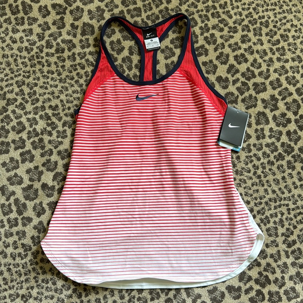 Nike Women's Red and White Striped Tank Top